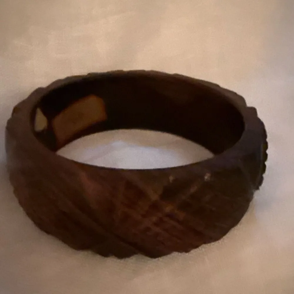 Vintage Carved Wood‎ Bangle Bracelet Wide Dark Brown Chunky Mid Century